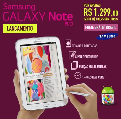 Lançamento! Tablet Samsung Galaxy Note 8.0