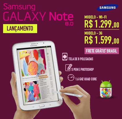 Lançamento! Tablet Samsung Galaxy Note 8.0