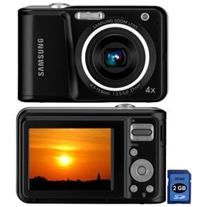 Câmera Digital Samsung ES25 Preta c/ 12,2 MP, LCD 2,5", Zoom Óptico 4x, Detector de Faces e Detector de Sorrisos + Cartão SD 2GB