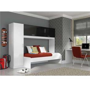 Arm&aacute;rio c / Cama de Solteiro Multim&oacute;veis Multidecor 1900 - Branco / Preto - cod: 271708