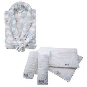 Roup&atilde;o Lepper Harmonie Tam. M - Branco / Vermelho / Azul + Jogo de Banho Gigante Karsten Maxy 5 Pe&ccedil;as - Branco - cod: 1000035729