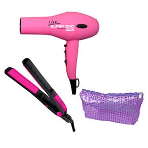 Secador 2000W CH 0005 Super Ionic Rosa 110V Lizz + Prancha Lizz Passione AT7000 + Mini - necessaire com Lantejoula EI - 3000 Lizz - cod: 1000035777