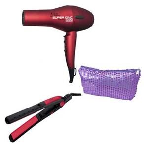 Secador Super Ionic 2000W CH0004A Verm 110V Lizz + Prancha Lizz Passione AT6000 + Mini - necessaire com Lantejoula EI - 3000 Lizz - cod: 1000035780