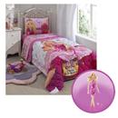 Edredom Solteiro Lepper Barbie Escola de Princesas + Barbie Mattel Glitz Rosa T7580/X9587