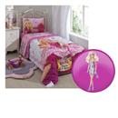 Edredom Solteiro Lepper Barbie Escola de Princesas + Barbie Figura Básica Mattel Glitz Roxo - T7580/X0118