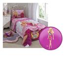 Edredom Solteiro Lepper Barbie Escola de Princesas + Barbie Mattel Fashion and Beauty com Anel Menina - Anel Rosa T7584/X9583