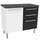 Balcão Colormaq Euro Kitchen com 1 Porta e 3 Gavetas - Branco/Preto