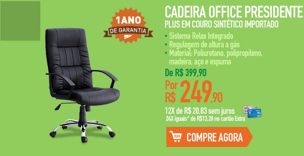 Cadeira Office Presidente Plus em Couro Sintético Importado
