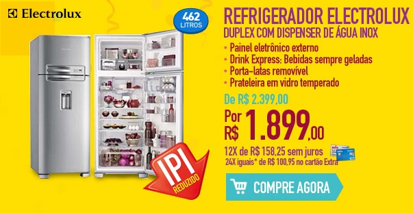 Refrigerador Electrolux Duplex com Dispenser de Água Inox