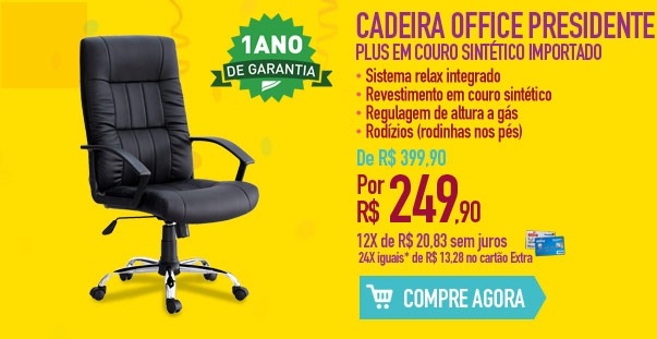 Cadeira Office Presidente Plus em Couro Sintético Importado
