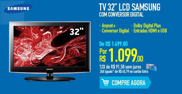 TV 32" LCD Samsung Full HD com Conversor Digital