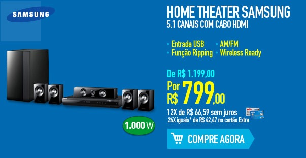 Home Theater Samsung 5.1 Canais com Cabo HDMI
