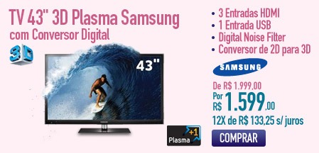 TV 43" 3D Plasma Samsung com Conversor Digital