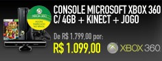 Console Microsoft XBOX 360 com 4GB + Kinect + Jogo Kinect AdventuresVeja Também Jogos e Acessórios