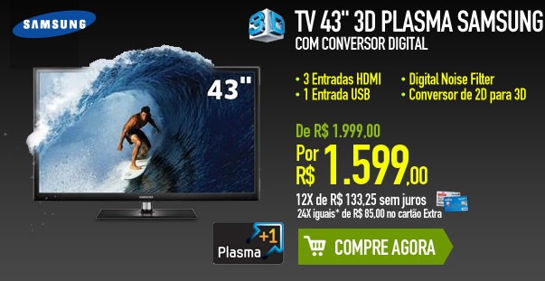 TV 43" 3D Plasma Samsung com Conversor Digital