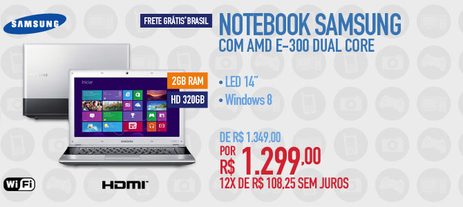 Notebook Samsung com AMD E-300 Dual Core
