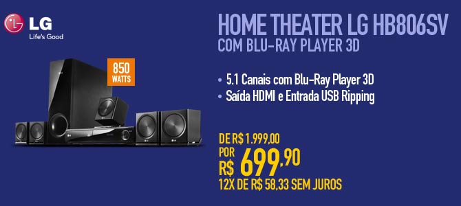Home Theater LG HB806SV com Blu-Ray Player 3D