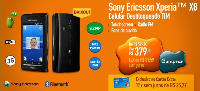 Sony Ericsson XperiaT X8 Celular Desbloqueado TIM