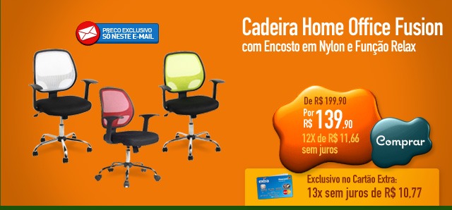 Cadeira Home Office Fusion com Encosto em Nylon e Função Relax