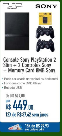 Console Sony PlayStation 2 Slim + 2 Controles Sony + Memory Card 8MB Sony