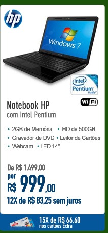 Notebook HP com Intel Pentium P6200