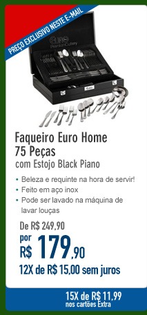 Faqueiro Euro Home 75 Peças com Estojo Black Piano