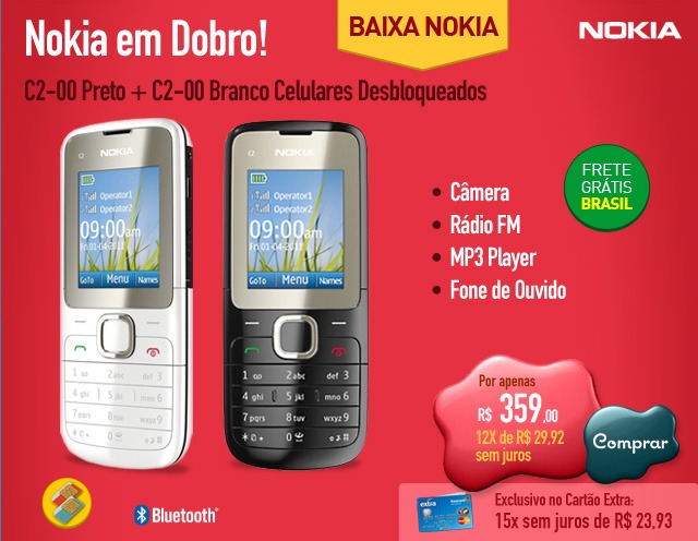 Nokia em Dobro! C2-00 Preto + C2-00 Branco Celulares Desbloqueados