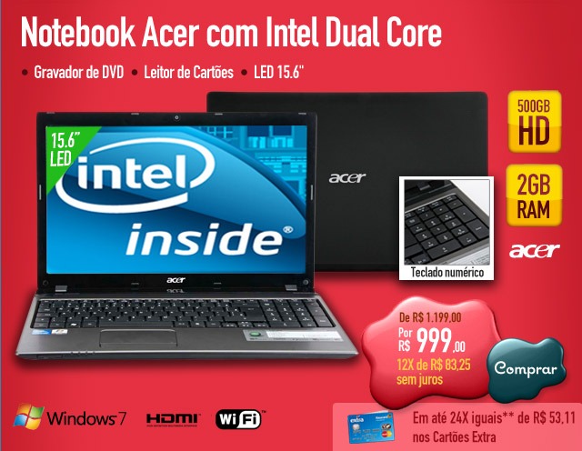 Notebook Acer com Intel Dual Core