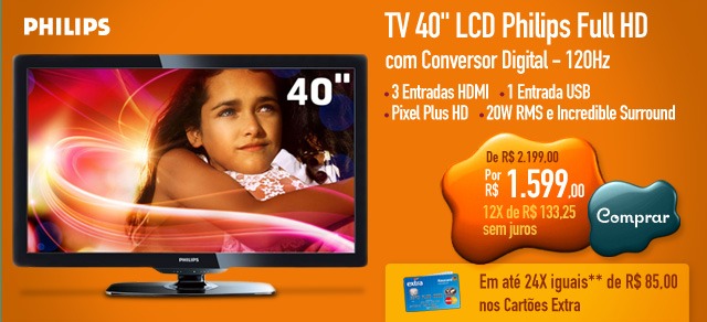 TV 40'' LCD Philips Full HD com Conversor Digital - 120Hz