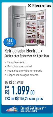Refrigerador Electrolux Duplex com Dispenser de Água Inox