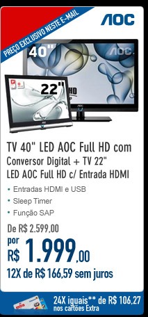 TV 40'' LED AOC Full HD com Conversor Digital + TV 22