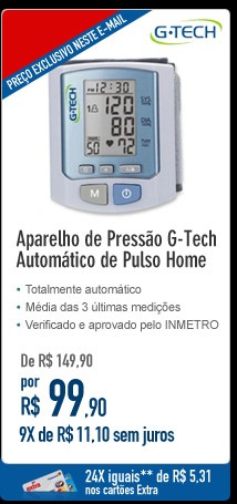 Aparelho de Pressão G-Tech Automático de Pulso Home
