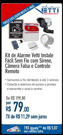 Kit de Alarme Vetti Instale Fácil Sem Fio com Sirene, Câmera Falsa e Controle Remoto