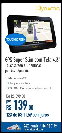 GPS Super Slim com Tela 4,3'' Touchscreen e Orientação por Voz Dynamic