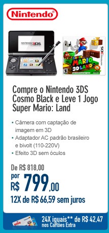 Compre o Nintendo 3DS Cosmo Black e Leve 1 Jogo Super Mario: Land