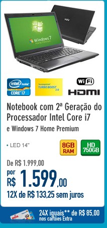 Notebook com 2ª Geração do Processador Intel Core i7