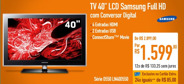 TV 40'' LCD Samsung Full HD Série D550 LN40D550 com Conversor Digital