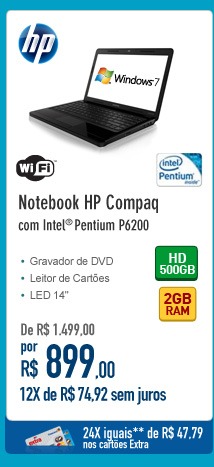 Notebook HP Compaq com Intel Pentium P6200