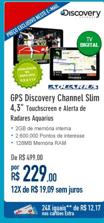 GPS Discovery Channel Slim 4,3'' Touchscreen e Alerta de Radares Aquarius