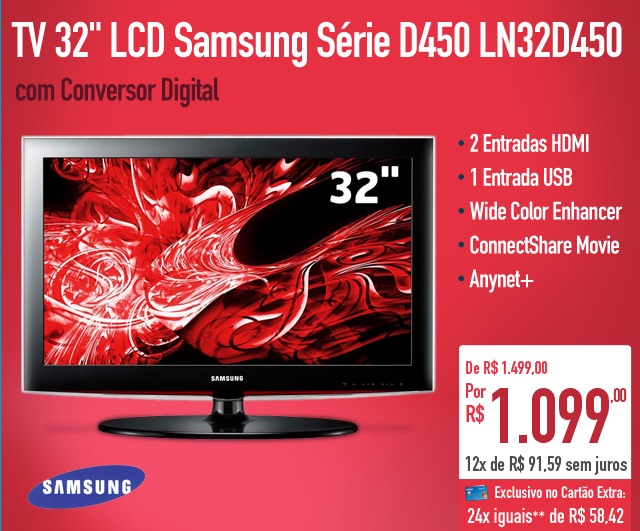 TV 32'' LCD Samsung Série D450 LN32D450 com Conversor Digital