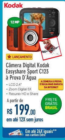 Câmera Digital Kodak Easyshare Sport C123 com 12MP e à Prova D'Água