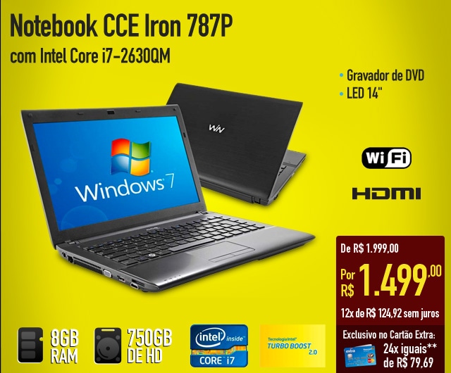 Notebook CCE Iron 787P com Intel Core i7-2630QM