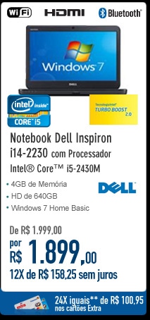 Notebook Dell Inspiron i14-2230 com Processador Intel® CoreT i5-2430M