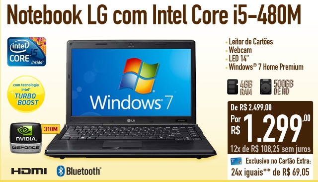 Notebook LG com Intel Core i5-480M