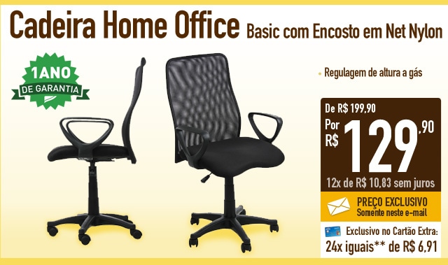 Cadeira Home Office Basic com Encosto em Net Nylon