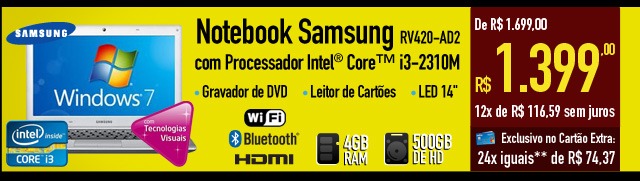 Notebook Samsung com Intel® CoreT i3-2310M RV420-AD2