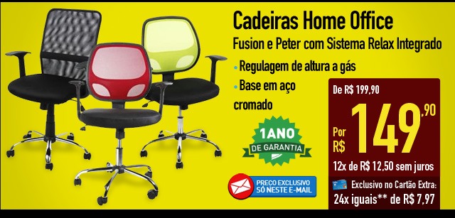 Cadeiras Home Office Fusion e Peter com Sistema Relax Integrado