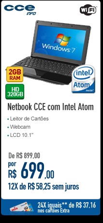 Netbook CCE com Intel Atom