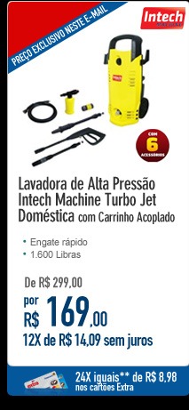 Lavadora de Alta Pressão Intech Machine Turbo Jet Doméstica com Carrinho Acoplado