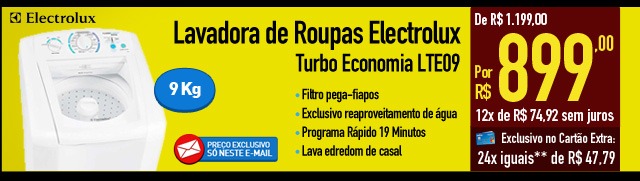Lavadora de Roupas ElectroluxTurbo Economia LTE09